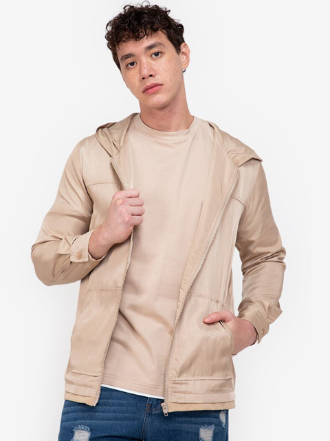 

ZALORA BASICS Men Beige Hooded Windbreaker Jacket