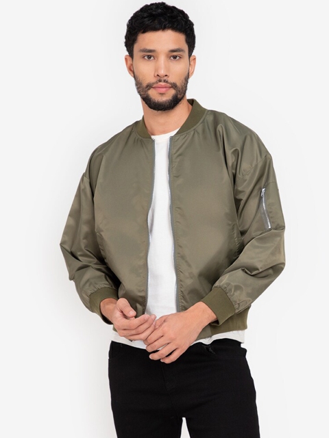 

ZALORA BASICS Men Solid Olive Green Bomber Jacket