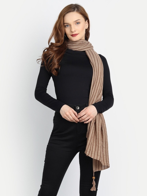 

Wicked Stitch Women Brown Striped Cotton Scarf