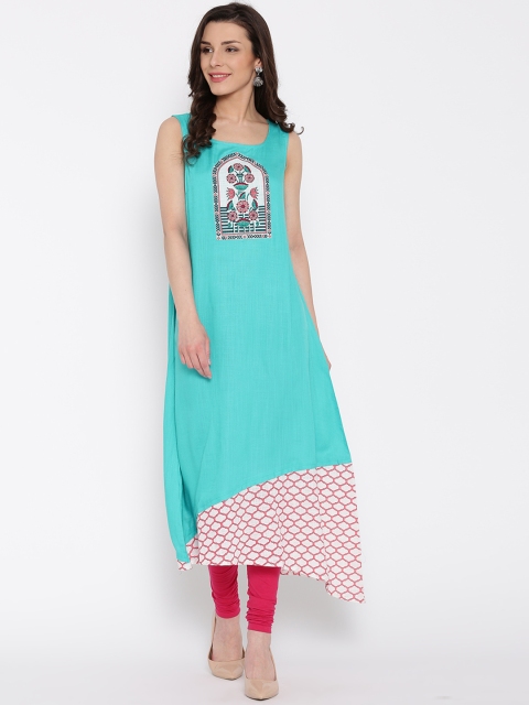 

RANGMANCH BY PANTALOONS Women Turquoise Blue Printed A-Line Kurta