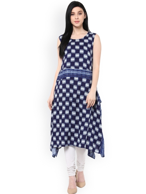 

RANGMANCH BY PANTALOONS Women Navy Printed A-Line Kurta, Navy blue