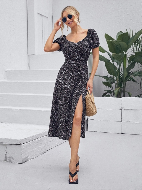 

VILAM Black Floral Midi Dress