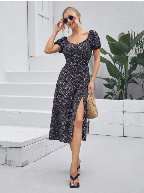 

VILAM Black Floral Midi Dress