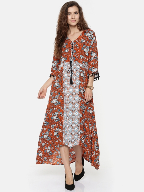 

AKKRITI BY PANTALOONS Women Orange Printed A-Line Maxi Dress