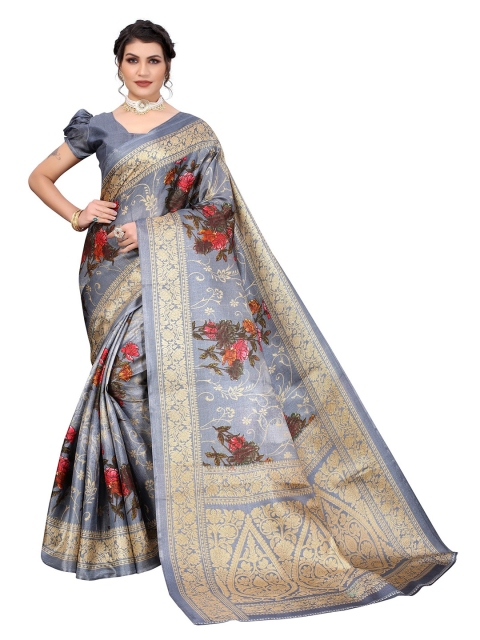 

Yashika Grey & Red Floral Zari Art Silk Saree