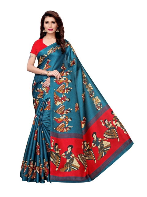 

Yashika Teal & Red Kalamkari Art Silk Saree
