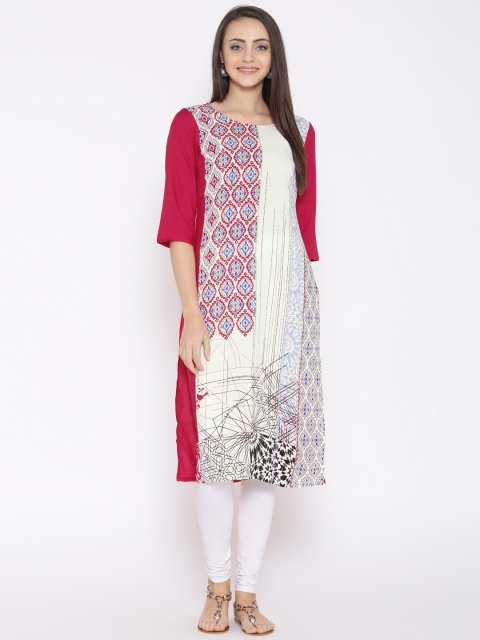

AURELIA Women Magenta & White Printed Straight Kurta
