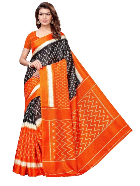 

Yashika Orange & Black Art Silk Khadi Saree