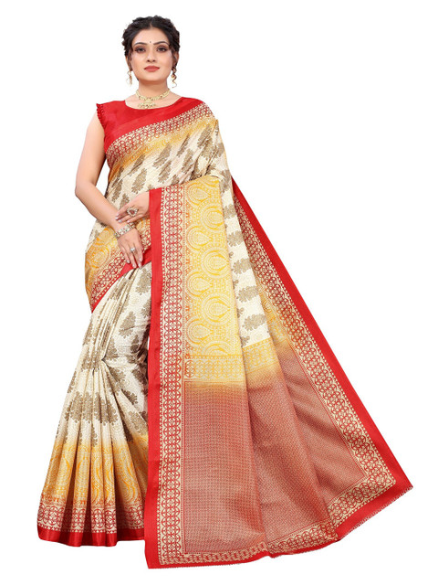 

Yashika Red & Grey Ethnic Motifs Art Silk Saree