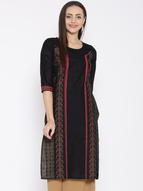 

AURELIA Women Black Printed Straight Kurta