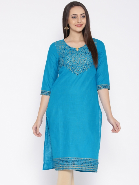 

AURELIA Women Blue Printed Straight Kurta