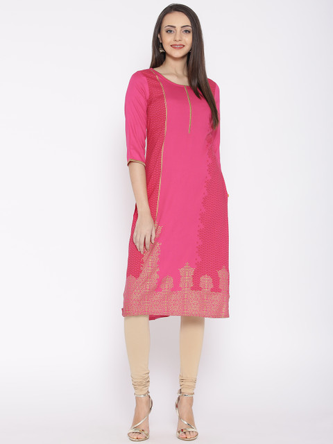 

AURELIA Women Pink Printed Straight Kurta