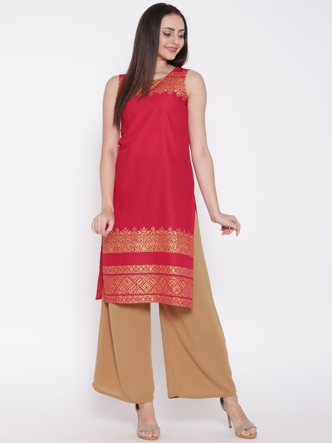 

AURELIA Women Red Printed Straight Kurta