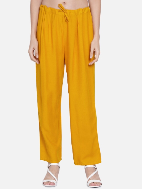 

Akshatani Women Mustard Yellow Knitted Palazzos