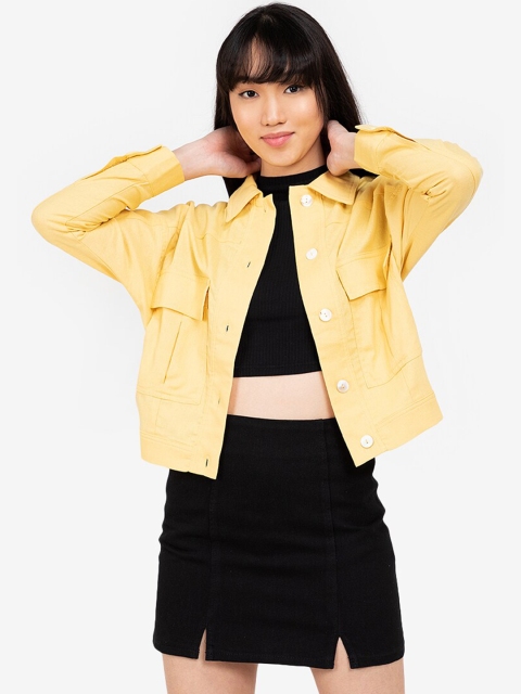 

ZALORA BASICS Women Yellow Denim Cropped Jacket