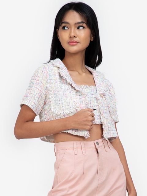 

ZALORA BASICS Blue Ripped Cropped Cotton Jacket