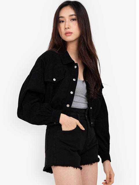 

ZALORA BASICS Women Black Corduroy Cropped Jacket