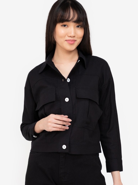 

ZALORA BASICS Women Black Denim Cropped Jacket