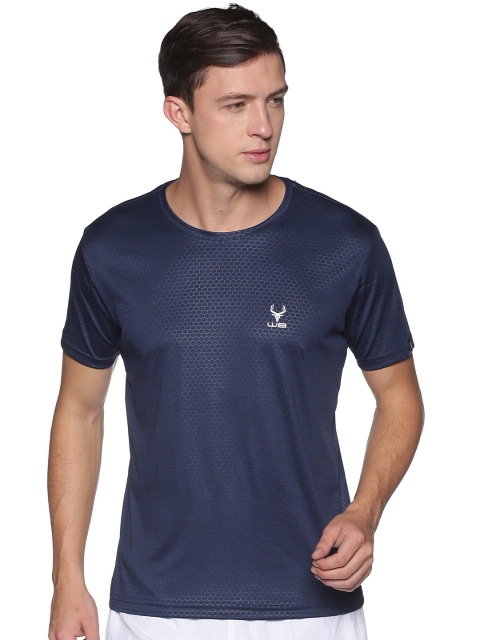 

Wildbrocket Men Blue Printed Slim Fit Training or Gym T-shirt