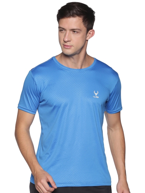 

Wildbrocket Men Blue Printed Slim Fit Training or Gym T-shirt