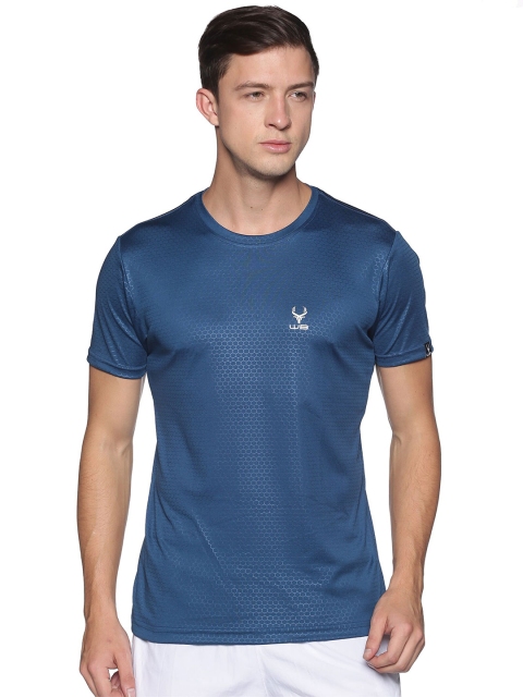 

Wildbrocket Men Teal Printed Slim Fit Training or Gym T-shirt
