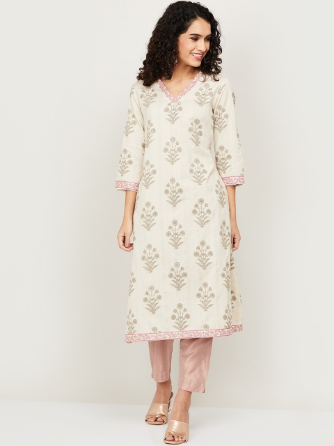 

Melange by Lifestyle Women White Floral Printed Kurta