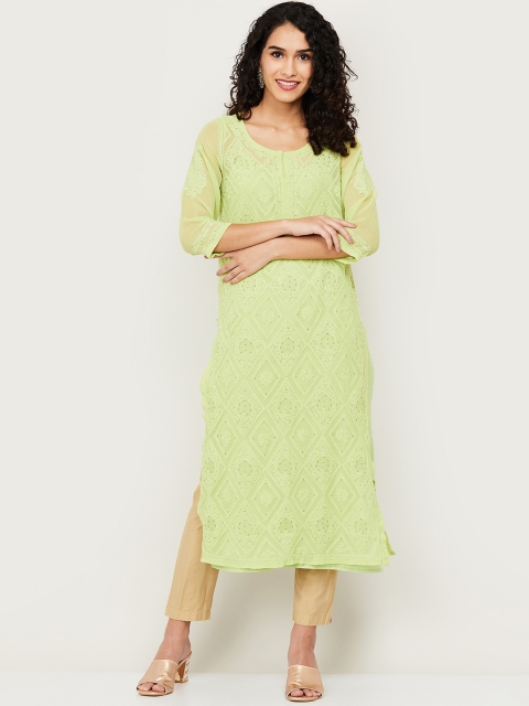 

Melange by Lifestyle Women Green Geometric Chikankari Kurta