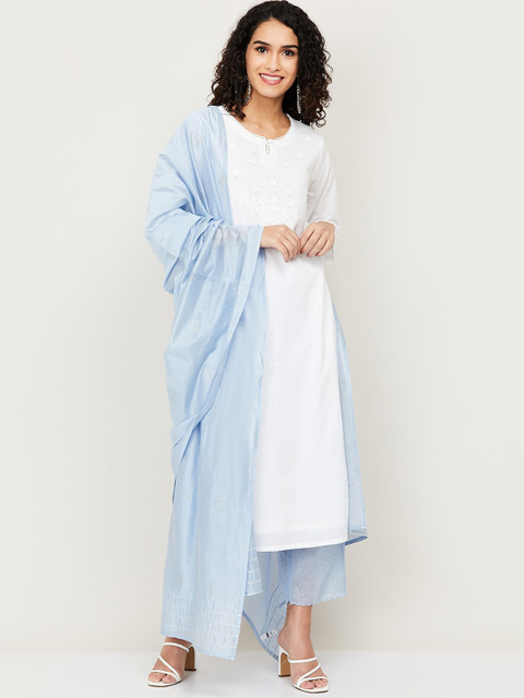 

Melange by Lifestyle Women White Solid Pure Cotton Kurta Set