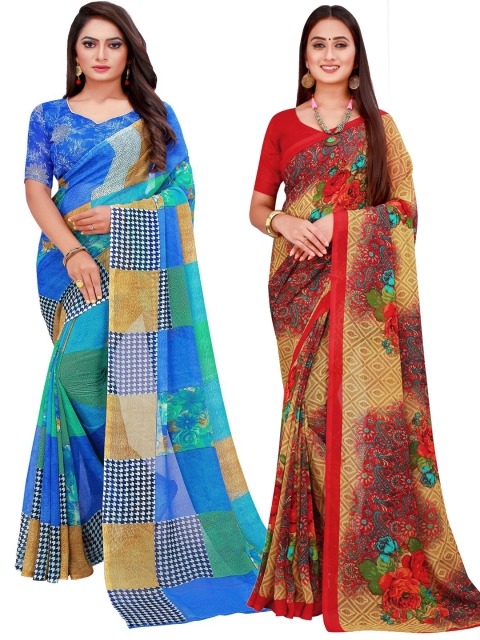 

KALINI Multicoloured Set of 2 Floral Printed Georgette Saree, Multi