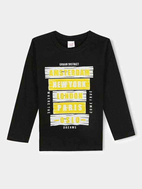 Hopscotch Boys Multicoloured Typography 3 Printed Applique T-shirt, Multi