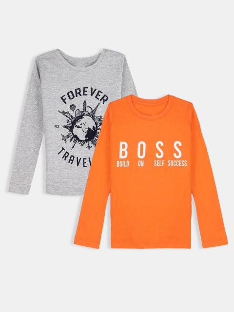 

Hopscotch Boys Orange & Grey Typography Set Of 2 Printed Cotton T-shirt