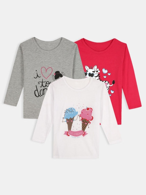 

Hopscotch Girls Multicoloured 3 V-Neck Raw Edge T-shirt, Multi