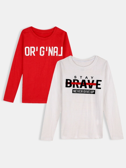 

Hopscotch Boys Red & White Typography 3 Printed T-shirt