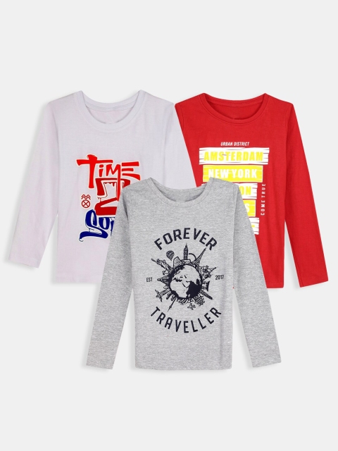 Hopscotch Boys Multicoloured Typography 3 Printed Applique T-shirt, Multi