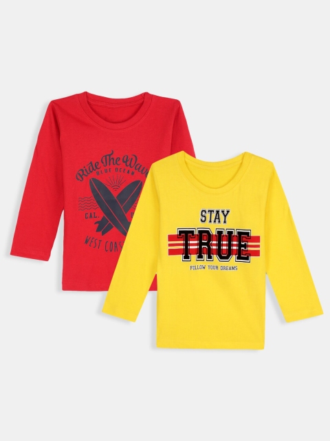 

Hopscotch Boys Red & Yellow Typography 5 Printed V-Neck T-shirt