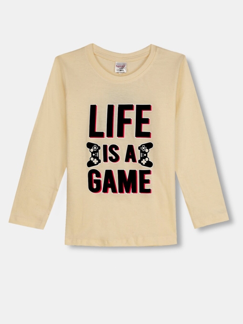 

Hopscotch Boys Beige Typography 3 Printed T-shirt