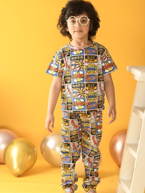 

Anthrilo Boys White & Black Printed Cotton Night Suit