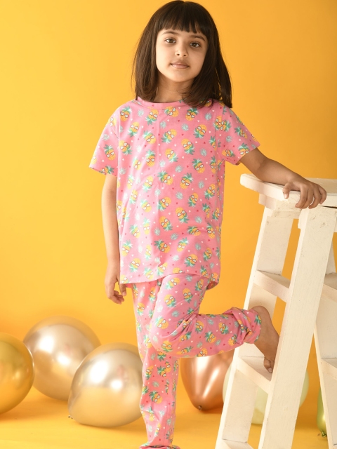 

Anthrilo Girls Pink & Green Printed Cotton Night suit