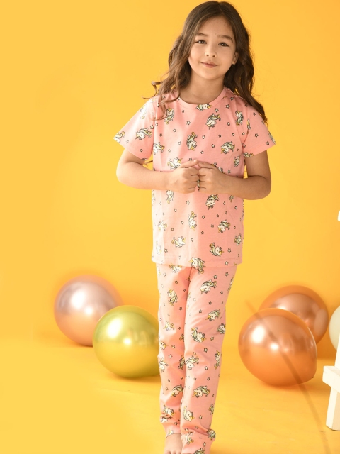

Anthrilo Girls Pink & White Printed Night suit