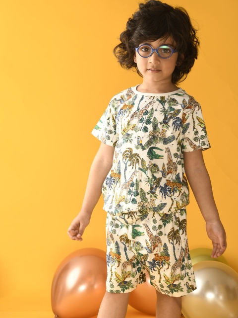 

Anthrilo Boys White & Green Printed Night suit