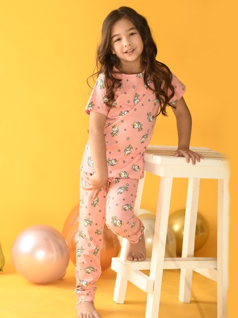 

Anthrilo Girls Pink & White Printed Night suit