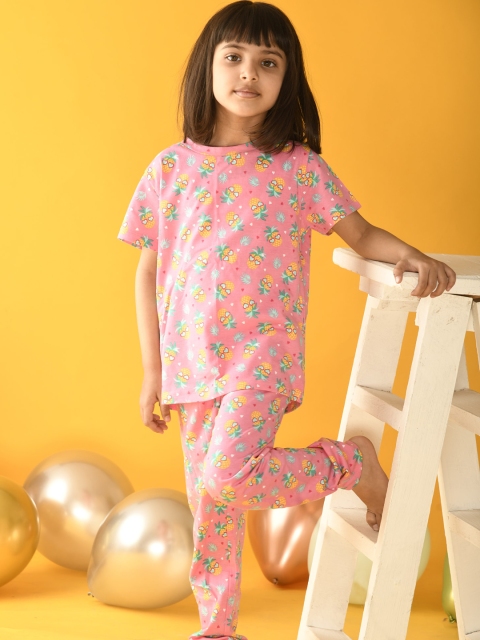 

Anthrilo Girls Pink & Green Printed Night suit