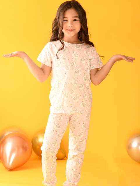 

Anthrilo Girls Pink & Yellow Printed Pure Cotton Night suit