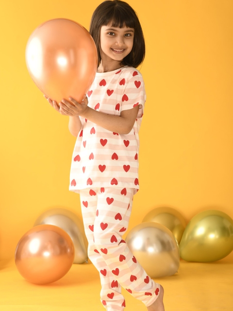 

Anthrilo Girls Pink & Red Printed Cotton Night suit