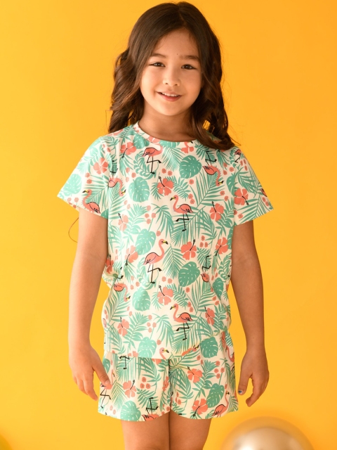 

Anthrilo Girls White & Green Printed Cotton Night Suit