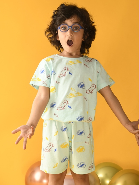 

Anthrilo Boys Sea Green & Yellow Printed Cotton Night suit
