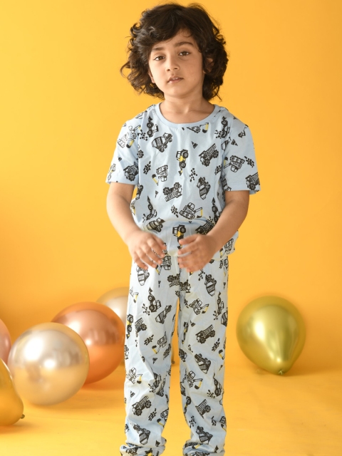 

Anthrilo Boys Blue & Black Printed Pure Cotton Night suit