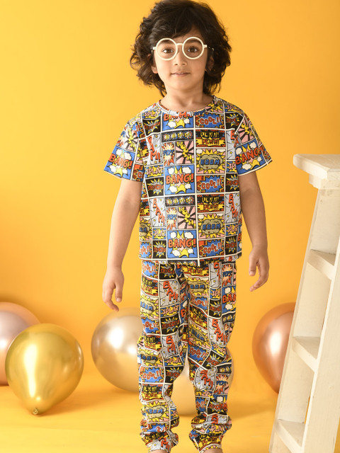 

Anthrilo Boys Yellow & Blue Printed Night suit