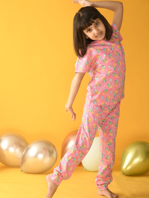 

Anthrilo Girls Pink & Yellow Printed Night suit