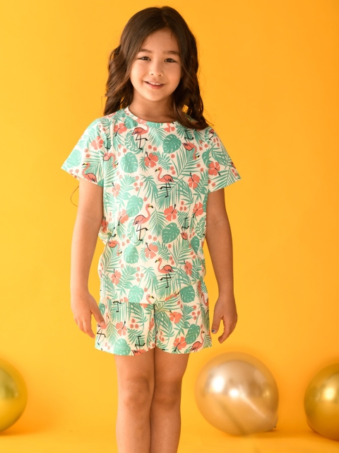 

Anthrilo Girls White & Blue Printed Night suit